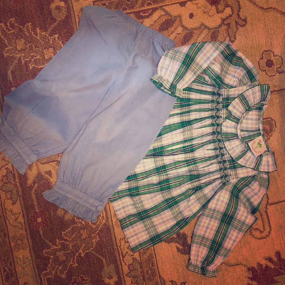 Shrimp & Grits smocked swing top and pants set